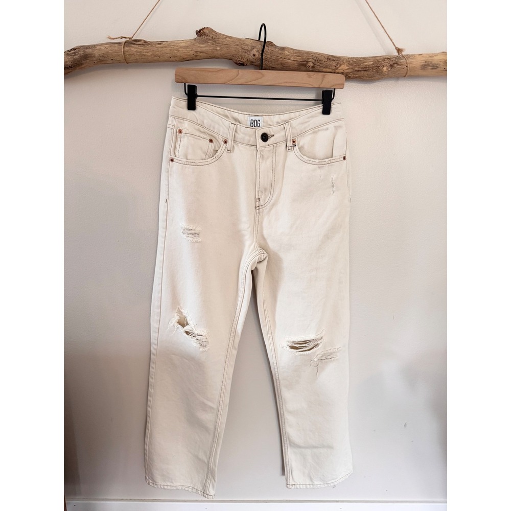 BDG Urban Outfitters Mens Straight‎ Leg Distressed Cream Jeans W29 L32 Off White